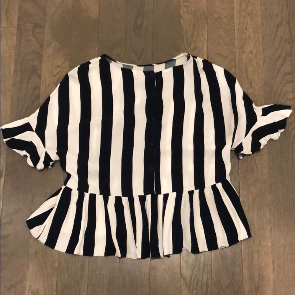 ZARA - Navy and White Striped Blouse